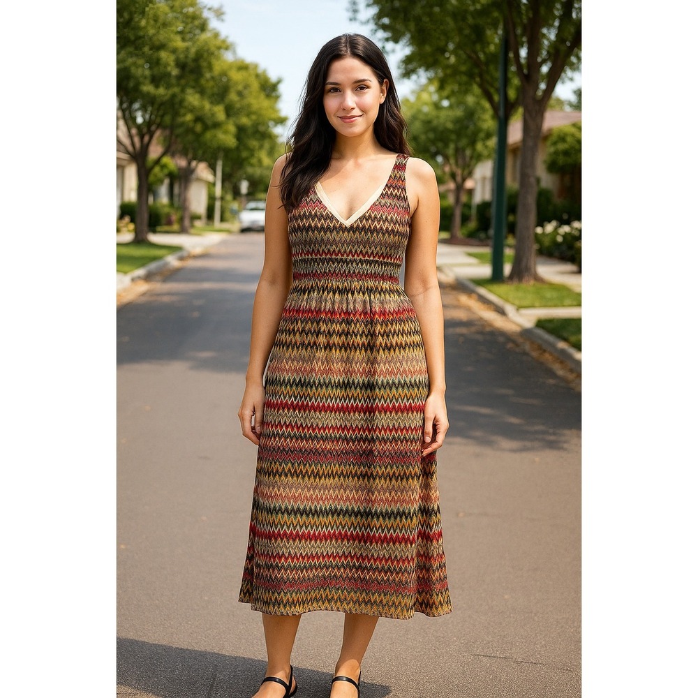 NEW DIRECTIONS Women's Chevron Maxi Dress – Size 14 | Sleeveless V-Neck Multicol